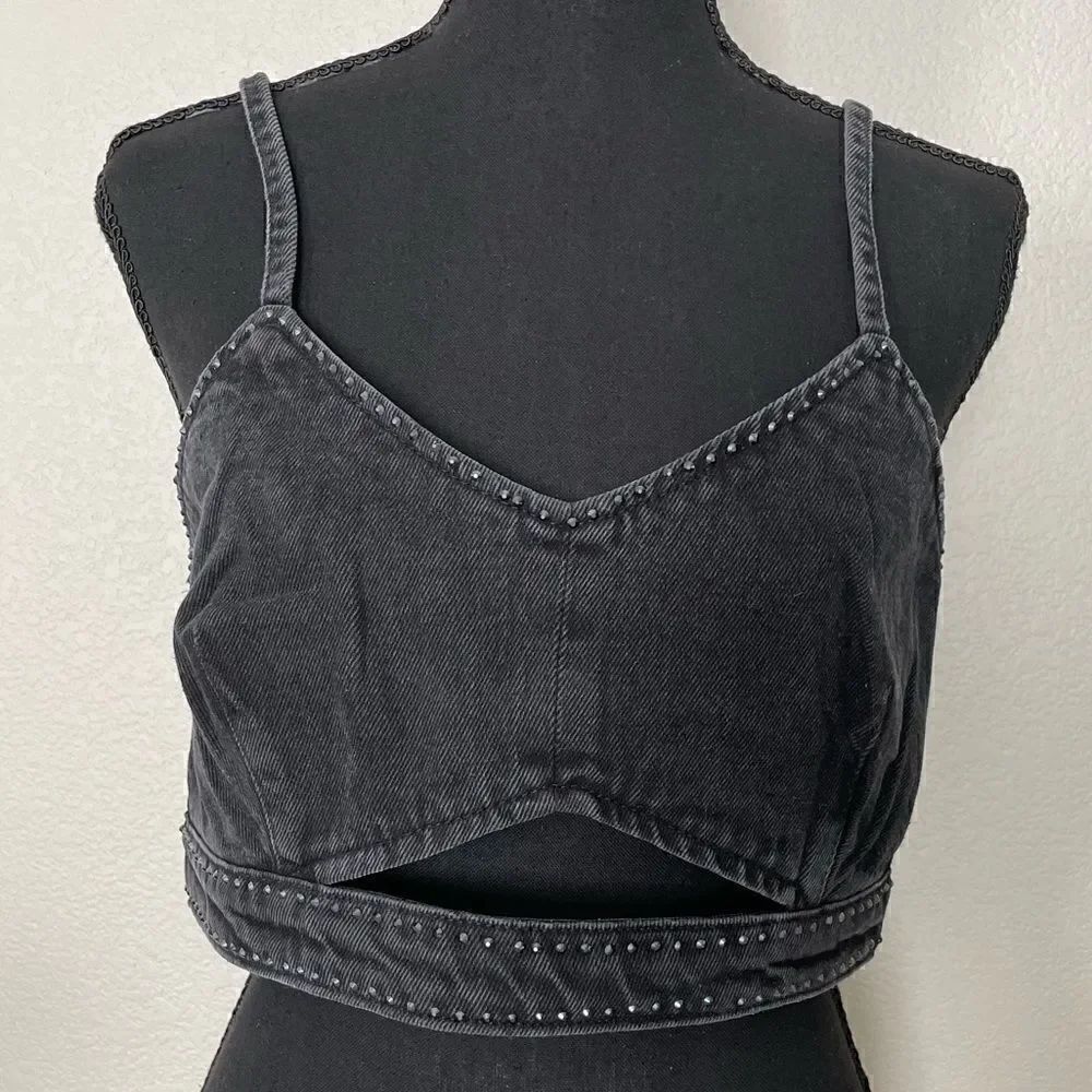 NWT Zara Rhinestone Denim Crop Top